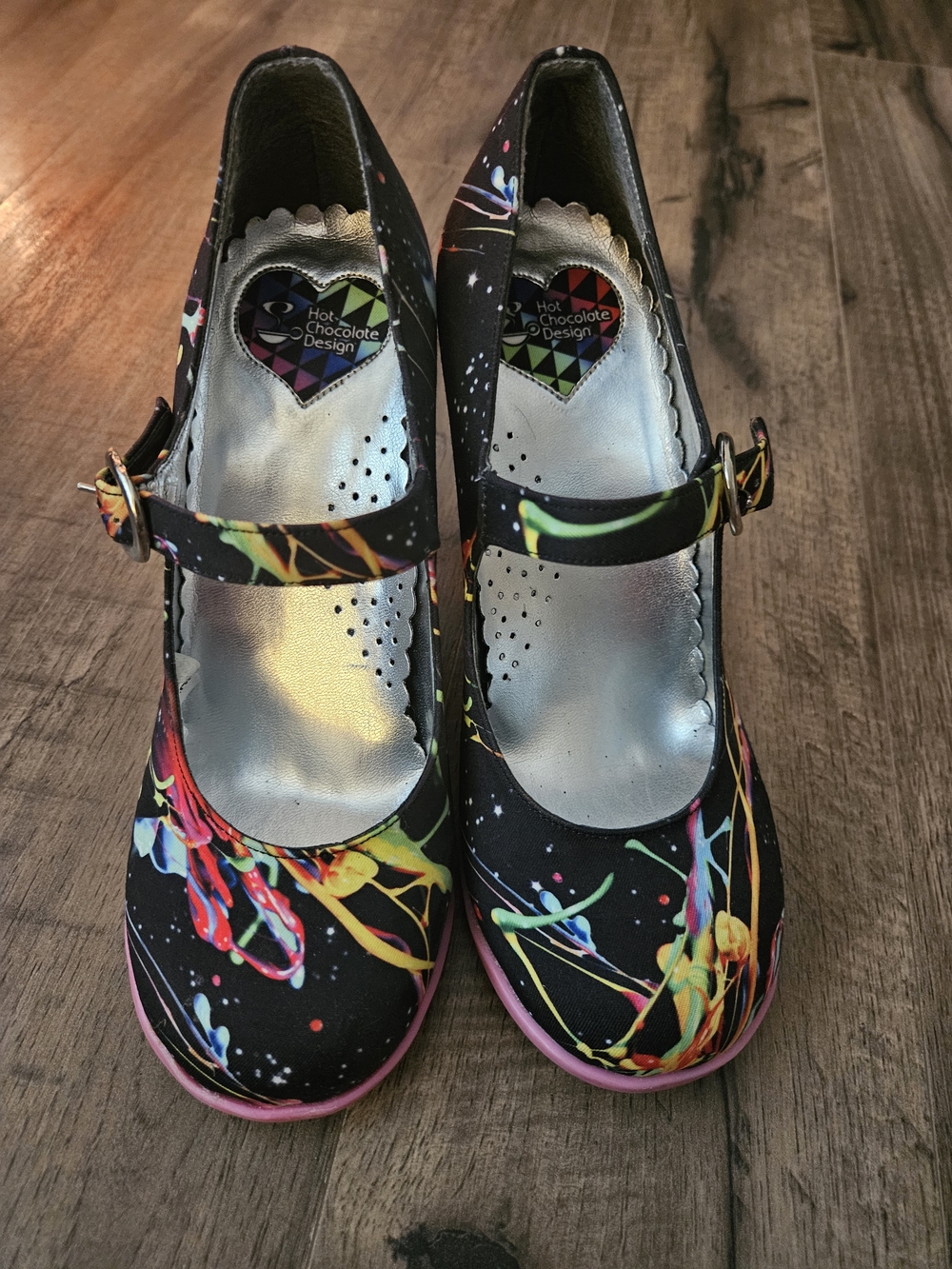 Hot Chocolate Design Black Paint-Splatter Mary Jane Heels